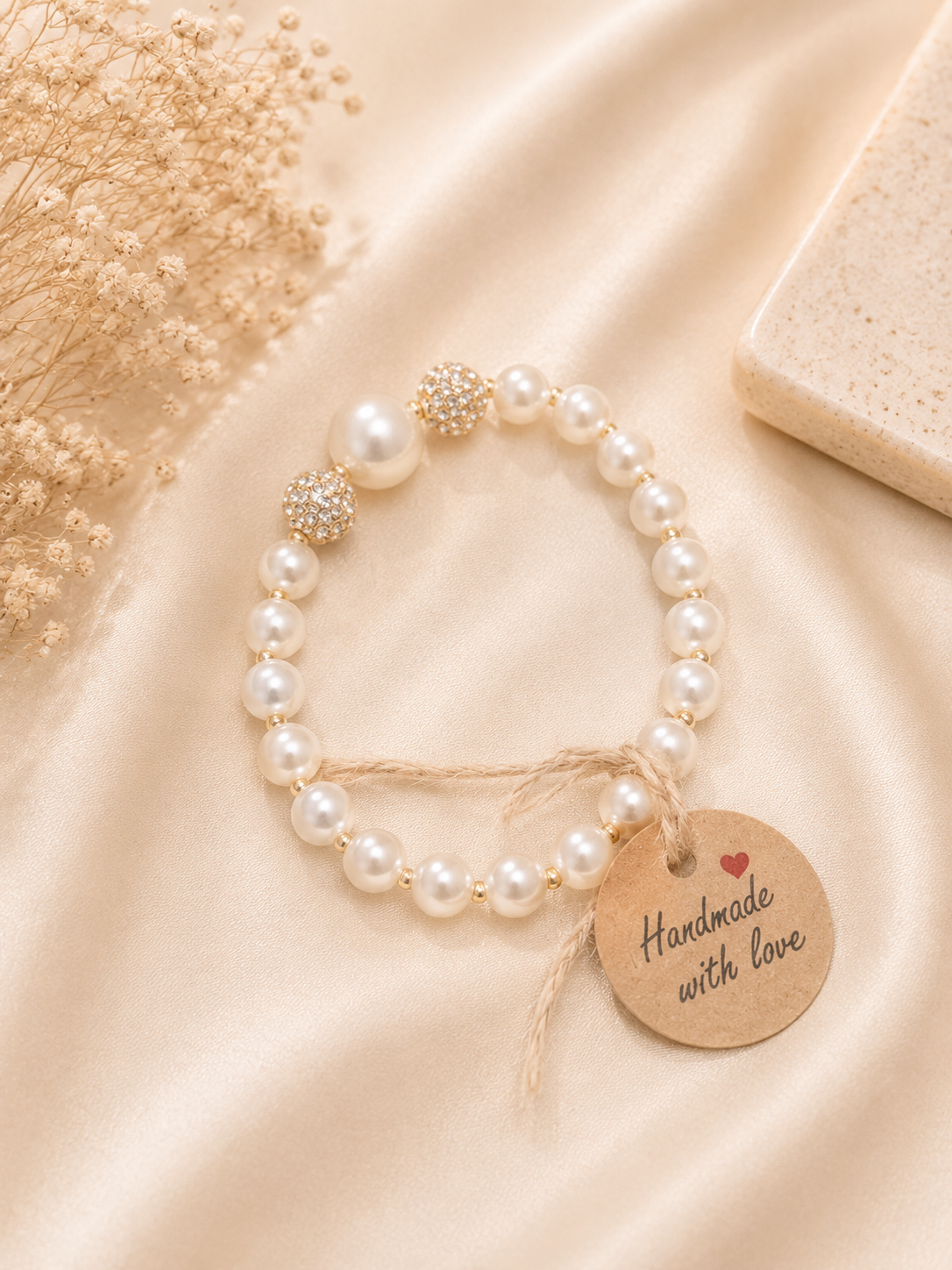 Pearl & Rhinestone Pavé Disco Ball Stretch Bracelet