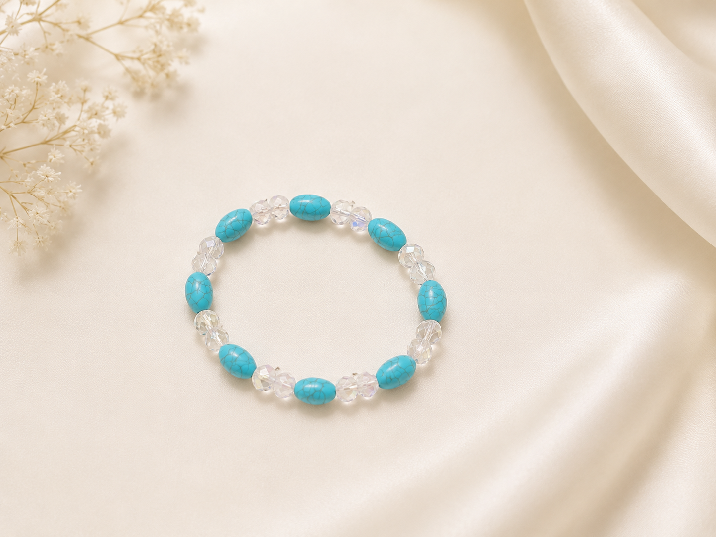 Turquoise & Crystal Beaded Stretch Bracelet