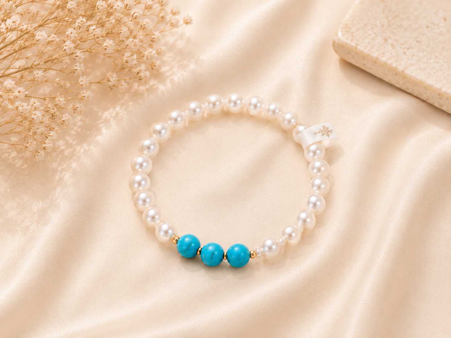 Pearl & Turquoise Trio Gold Accent Stretch Bracelet