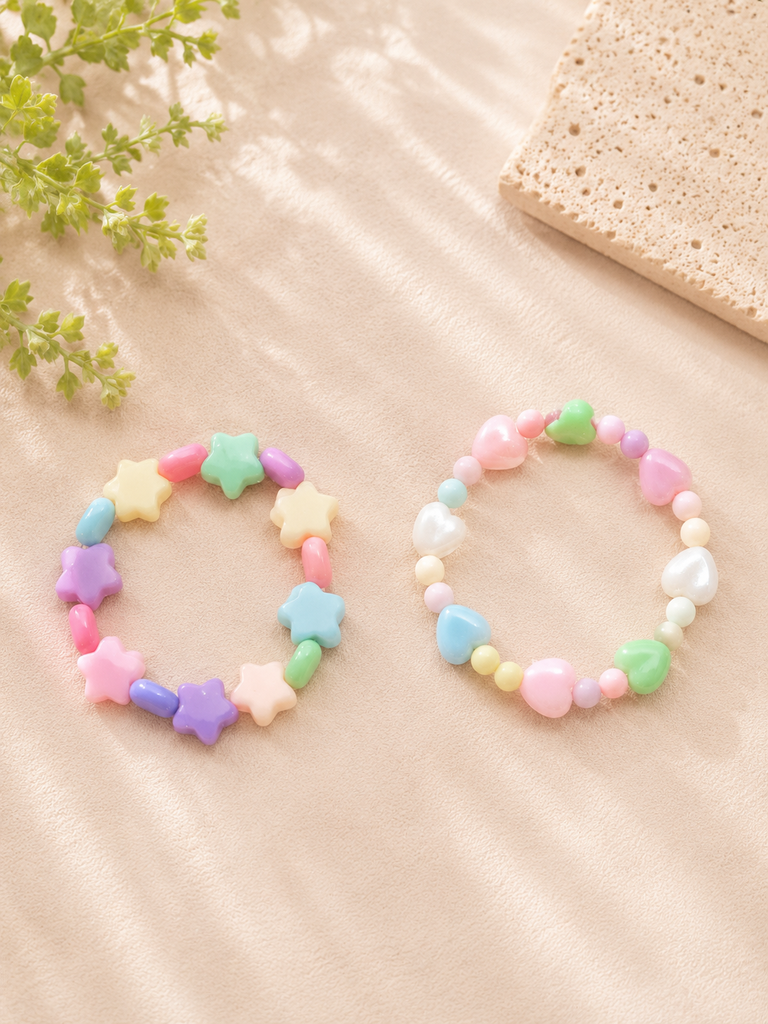 Kids' Pastel Stars & Hearts Stretch Bracelet Set (Set of 2)