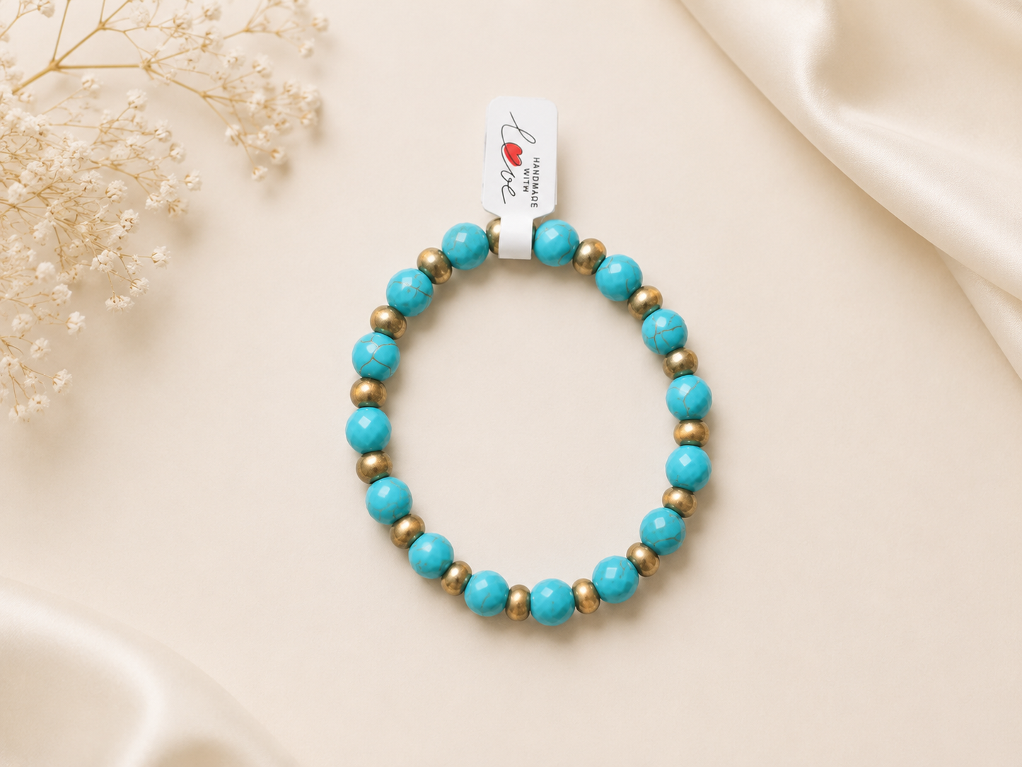 Turquoise & Gold Beaded Stretch Bracelet