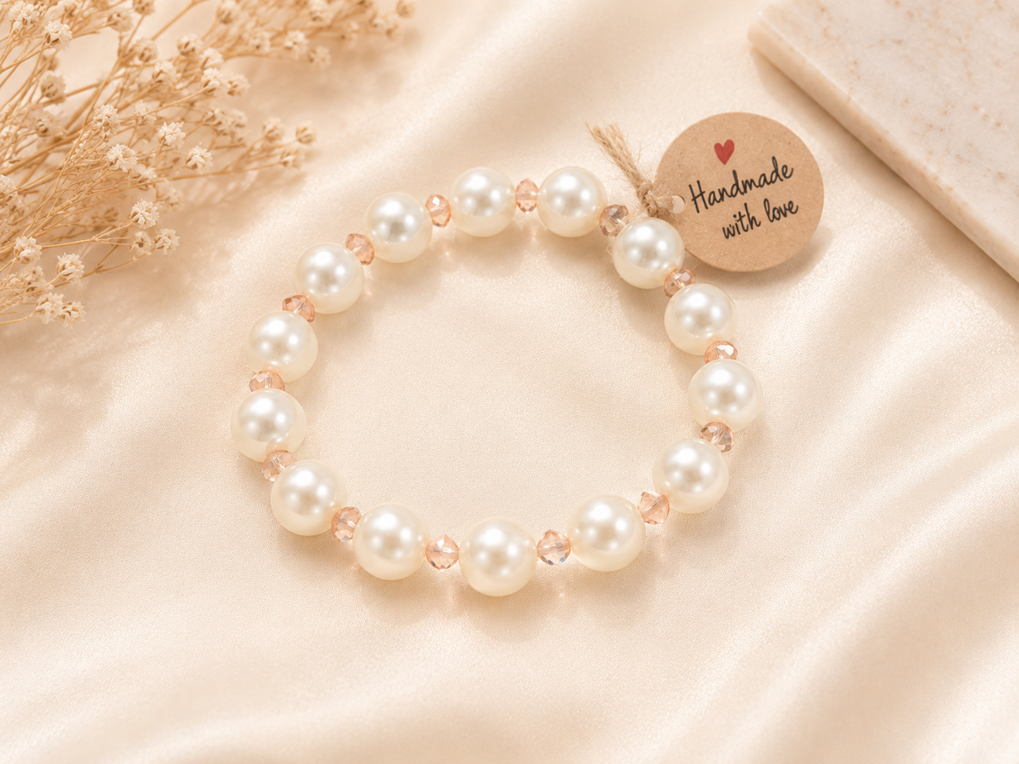 Pearl & Blush Rose Crystal Stretch Bracelet