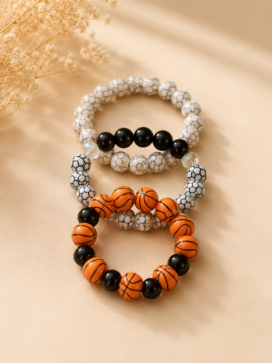 Black & White Graphic Bead Stretch Bracelet Set (Set of 3)