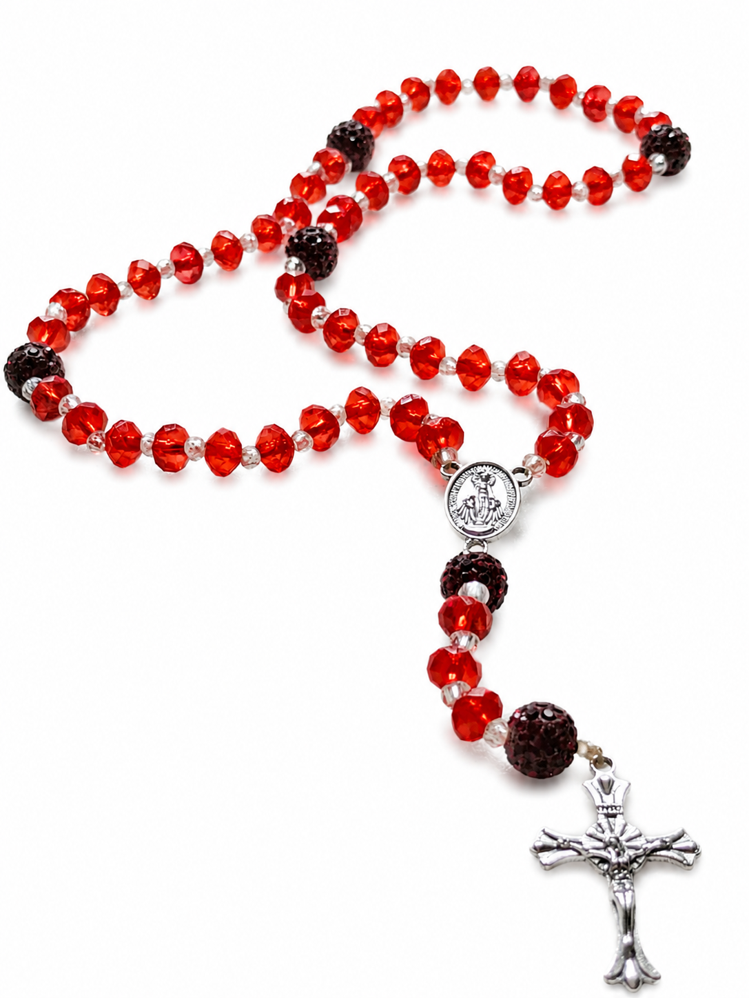 Red Crystal Rosary Necklace
