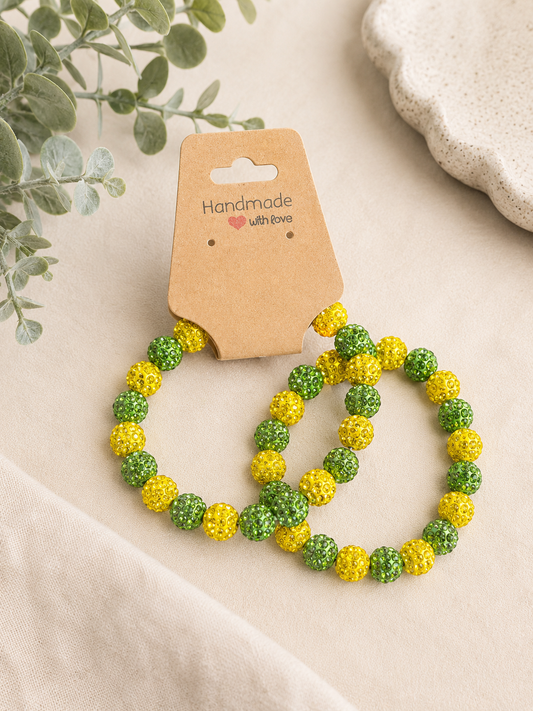 Green & Yellow Rhinestone Pavé Disco Ball Bracelet Set (Set of 2)